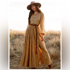 Joyfolie Long Sleeve Gold Haley Maxi Dress
